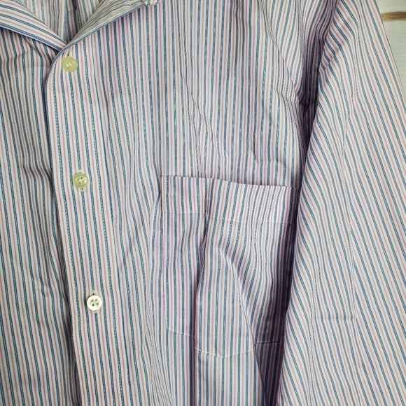 Chaps Non Iron Classic Fit Pink Blue Striped Button Down Dress Shirt Size 18 - Picture 5 of 10